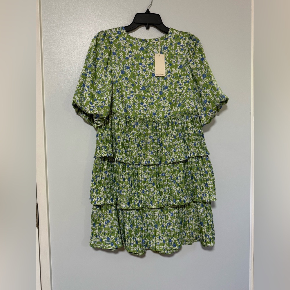 MELLODAY Green and White Tiered Ruffled Sundress